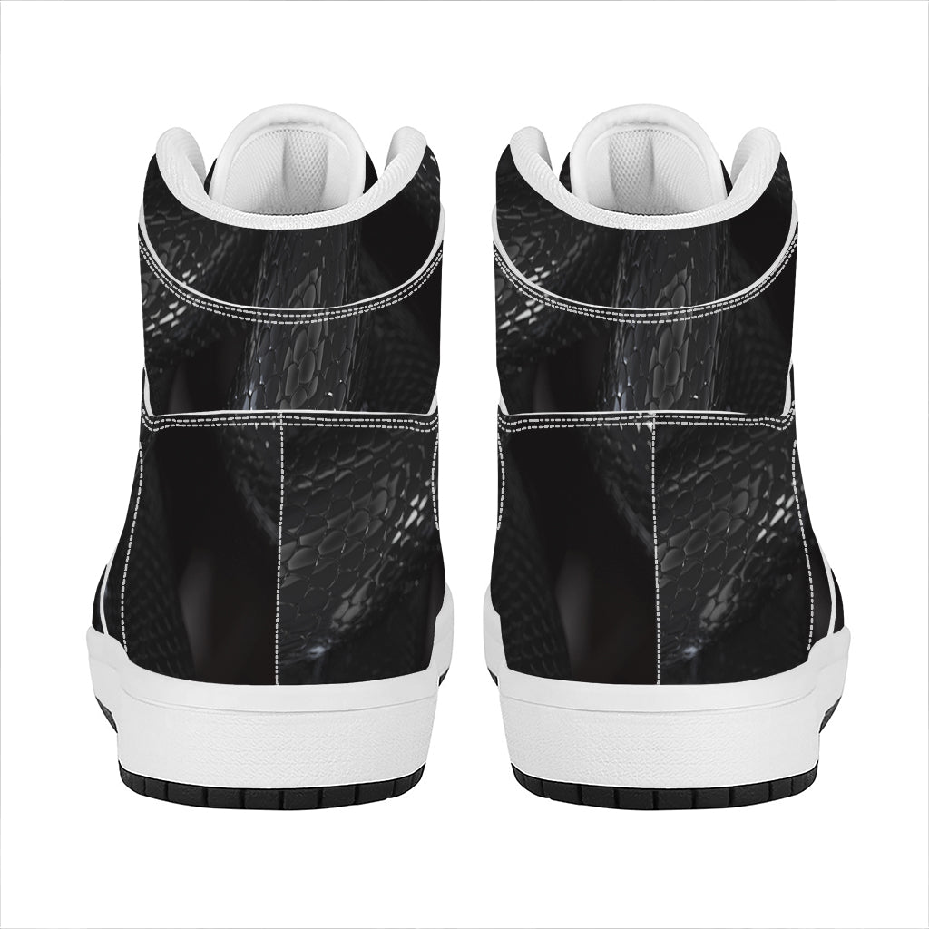 Black Snake Print High Top Leather Sneakers