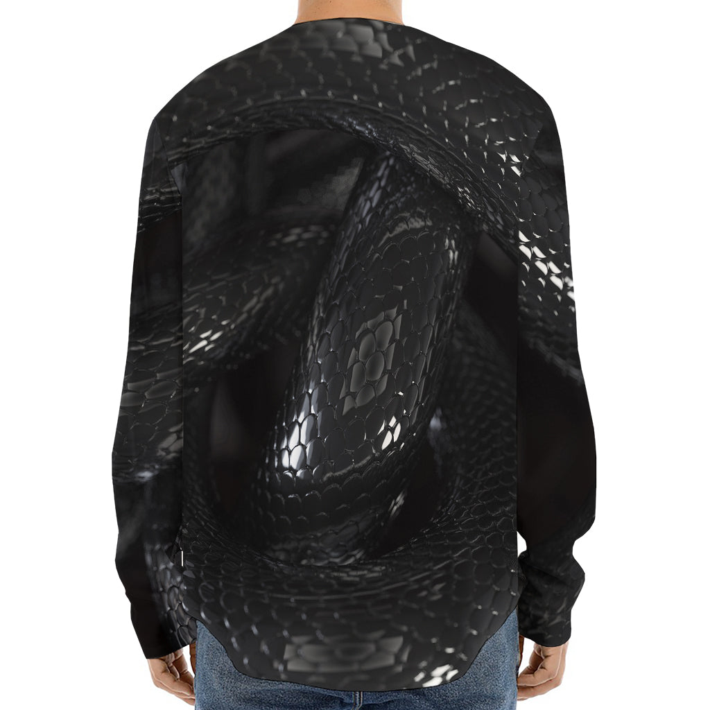 Black Snake Print Long Sleeve Baseball Jersey