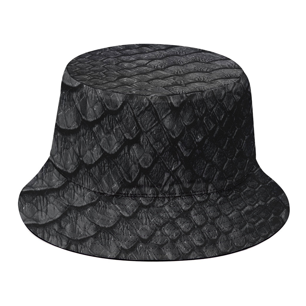 Black Snakeskin Print Bucket Hat