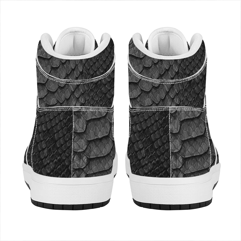 Black Snakeskin Print High Top Leather Sneakers