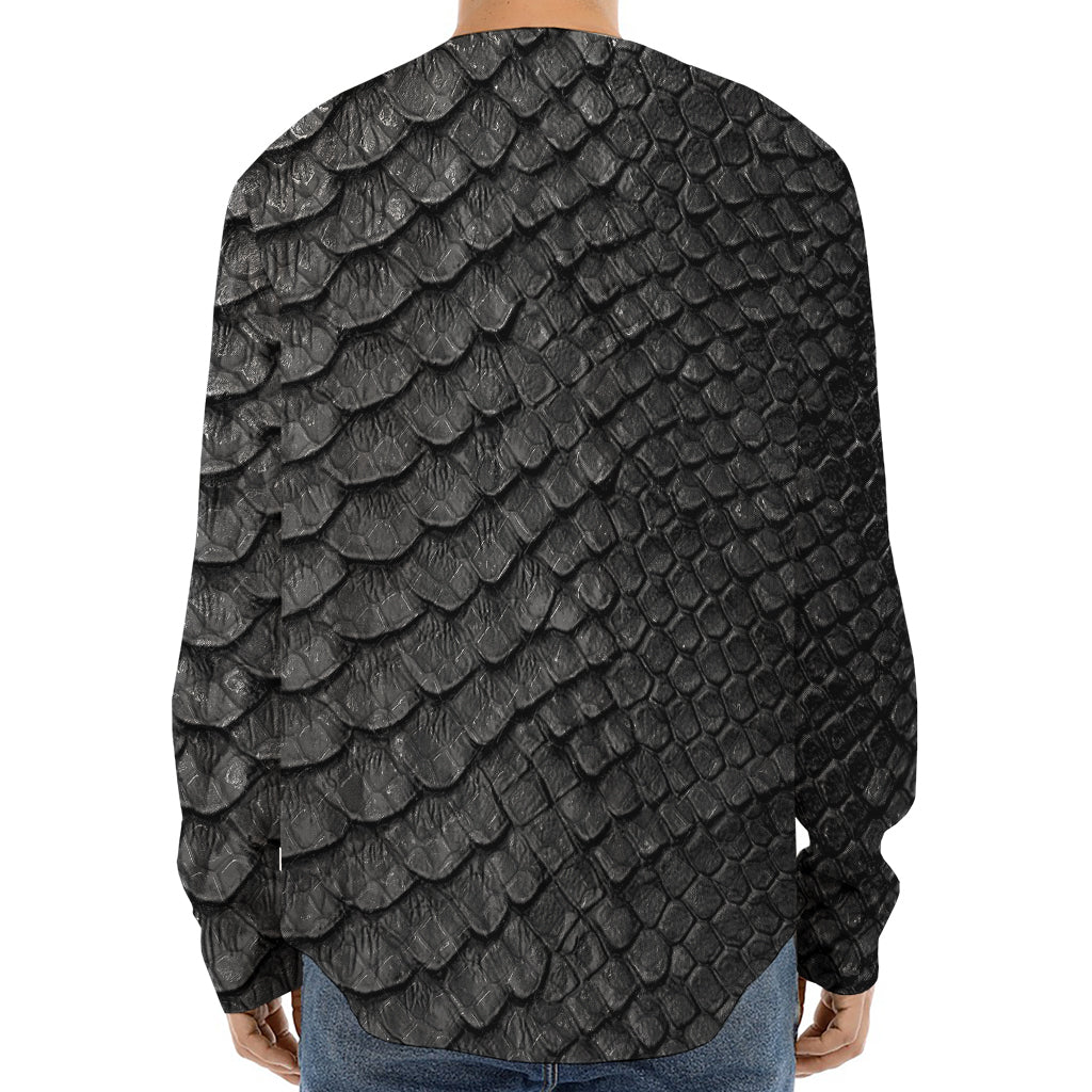 Black Snakeskin Print Long Sleeve Baseball Jersey