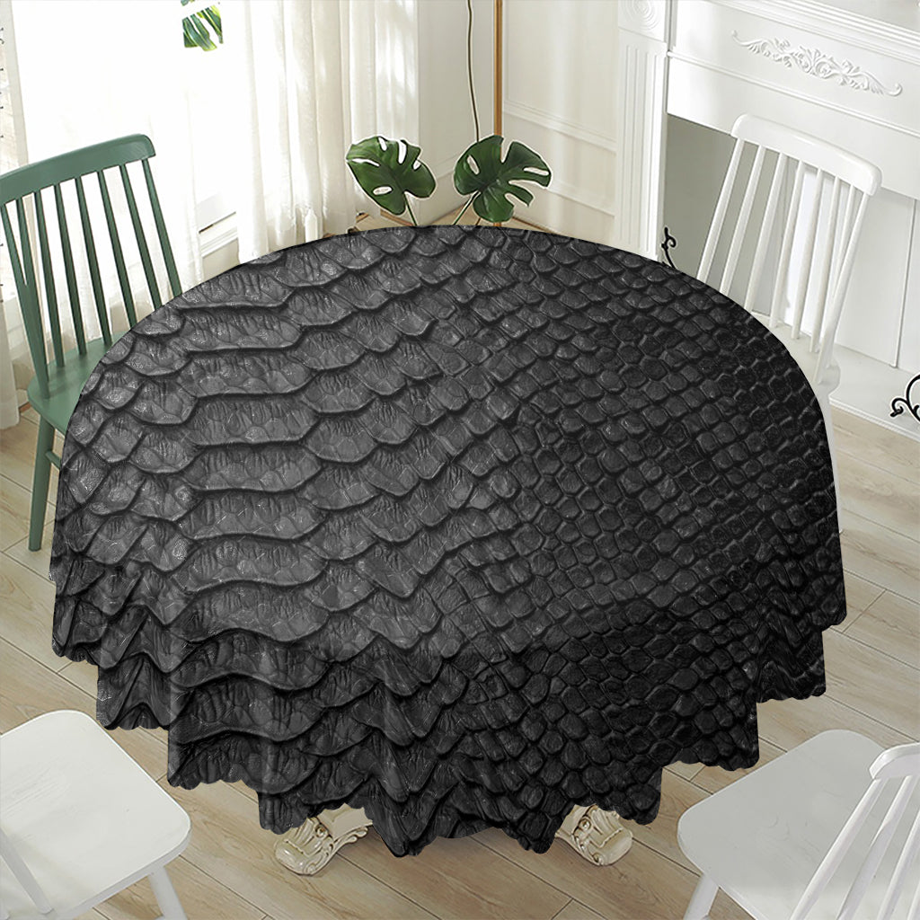 Black Snakeskin Print Waterproof Round Tablecloth