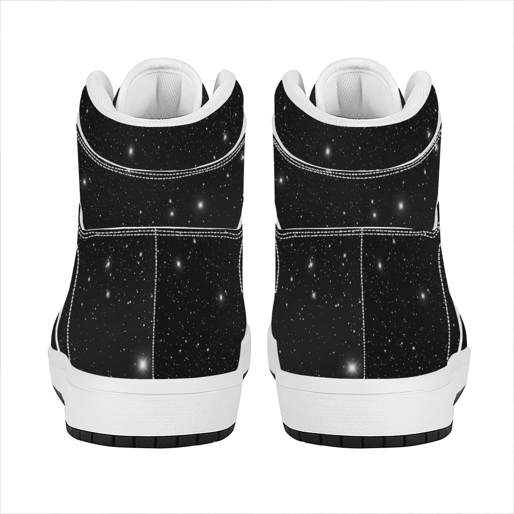 Black Space Print High Top Leather Sneakers