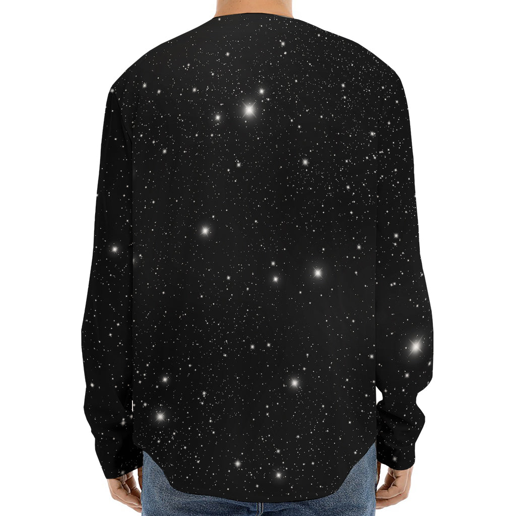Black Space Print Long Sleeve Baseball Jersey