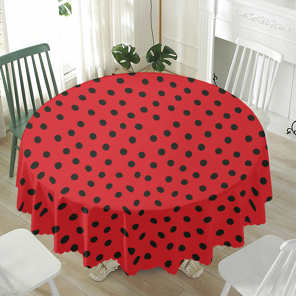 Black Spots Ladybird Pattern Print Waterproof Round Tablecloth