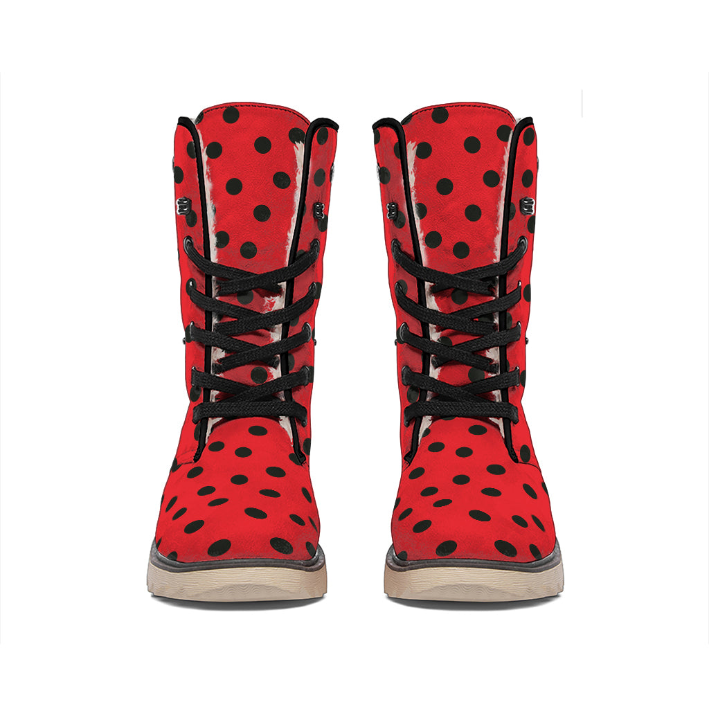 Black Spots Ladybird Pattern Print Winter Boots