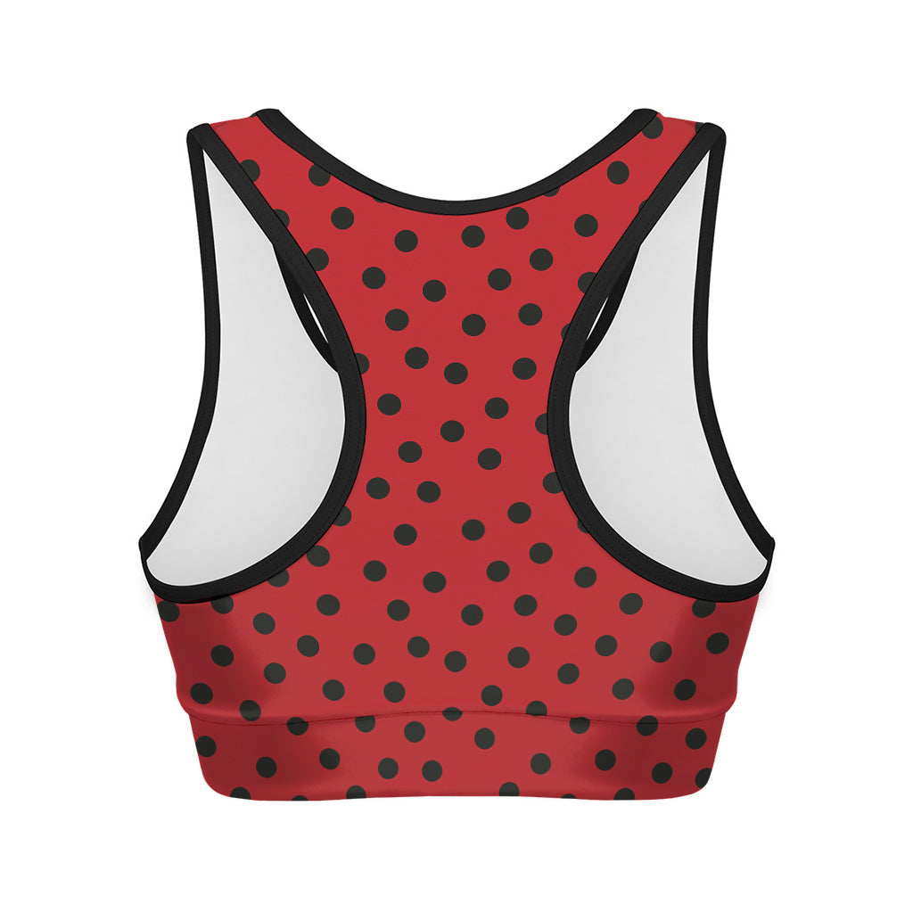 Black Spots Ladybird Pattern Print Women's Sports Bra
