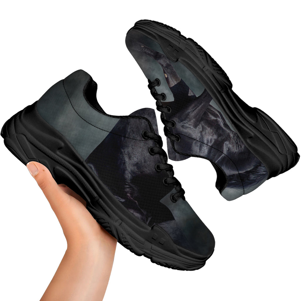 Black Stallion Horse Print Black Chunky Shoes