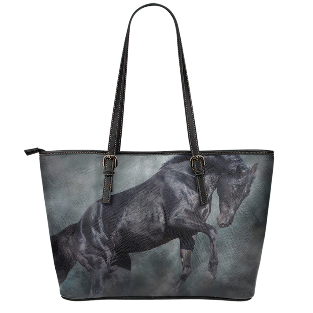 Black Stallion Horse Print Leather Tote Bag