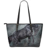 Black Stallion Horse Print Leather Tote Bag
