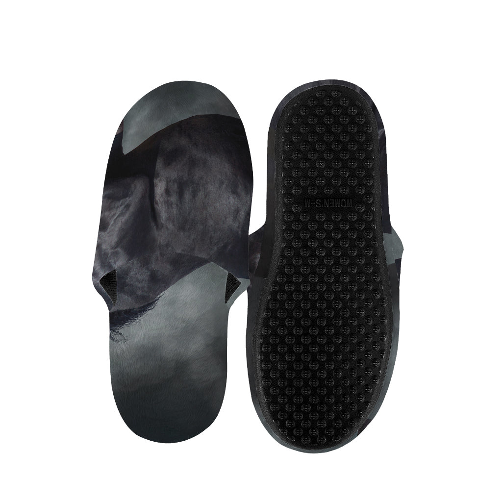 Black Stallion Horse Print Slippers