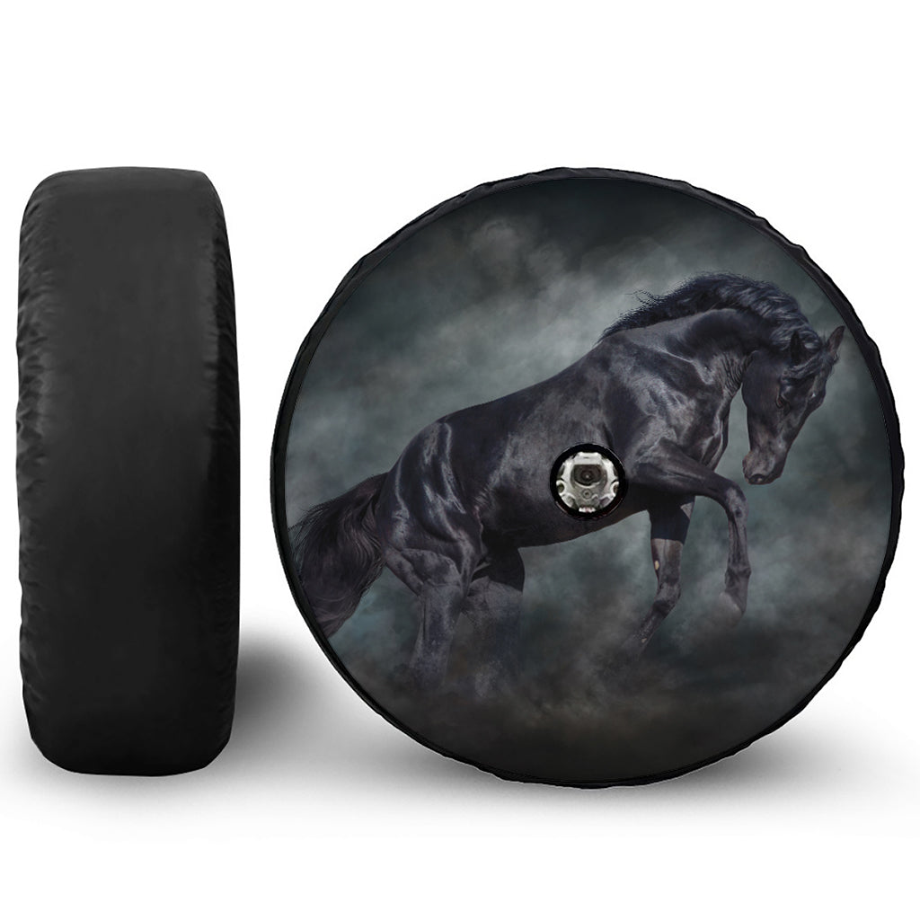 Black Stallion Horse Print Tire Cover With Camera Hole