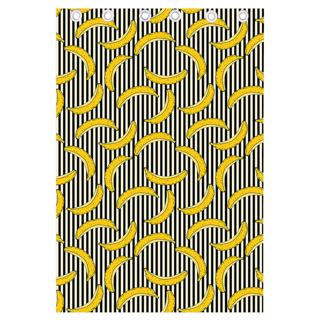 Black Striped Banana Pattern Print Curtain