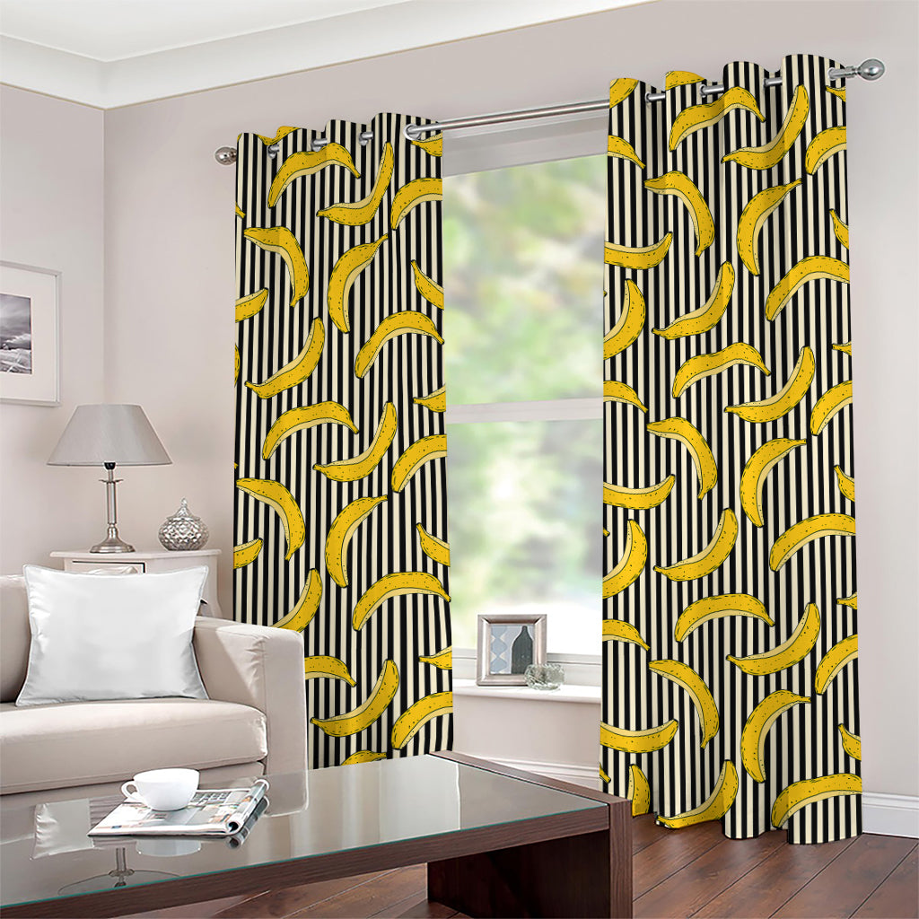 Black Striped Banana Pattern Print Grommet Curtains