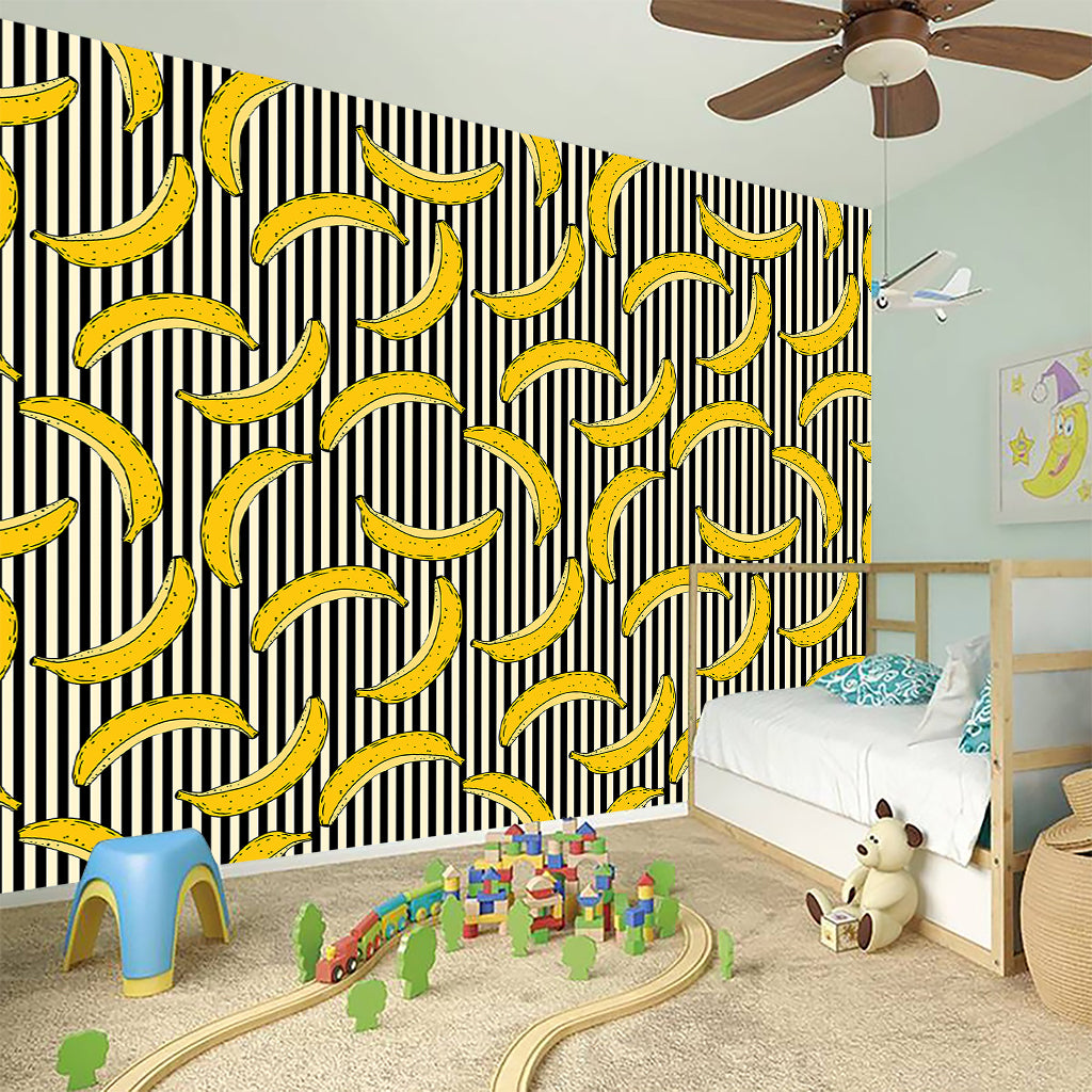 Black Striped Banana Pattern Print Wall Sticker