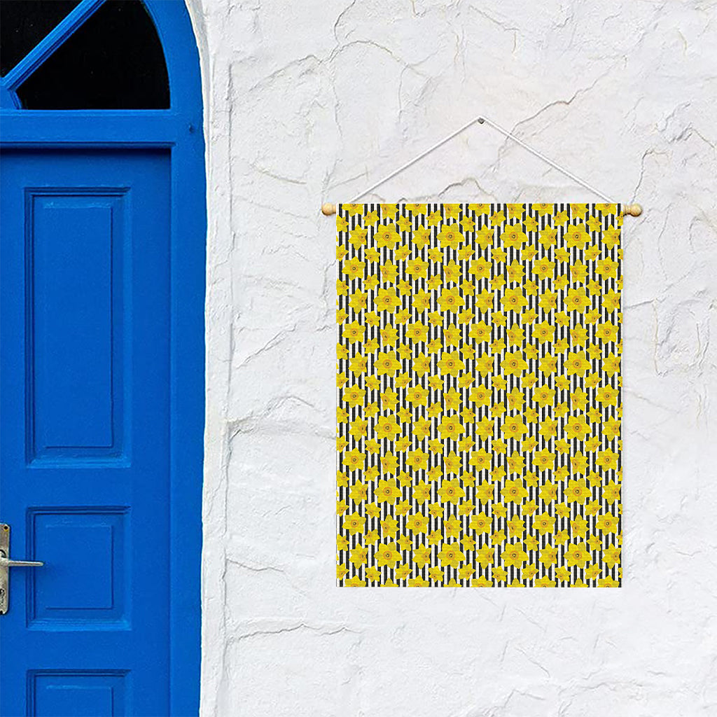 Black Striped Daffodil Pattern Print Garden Flag