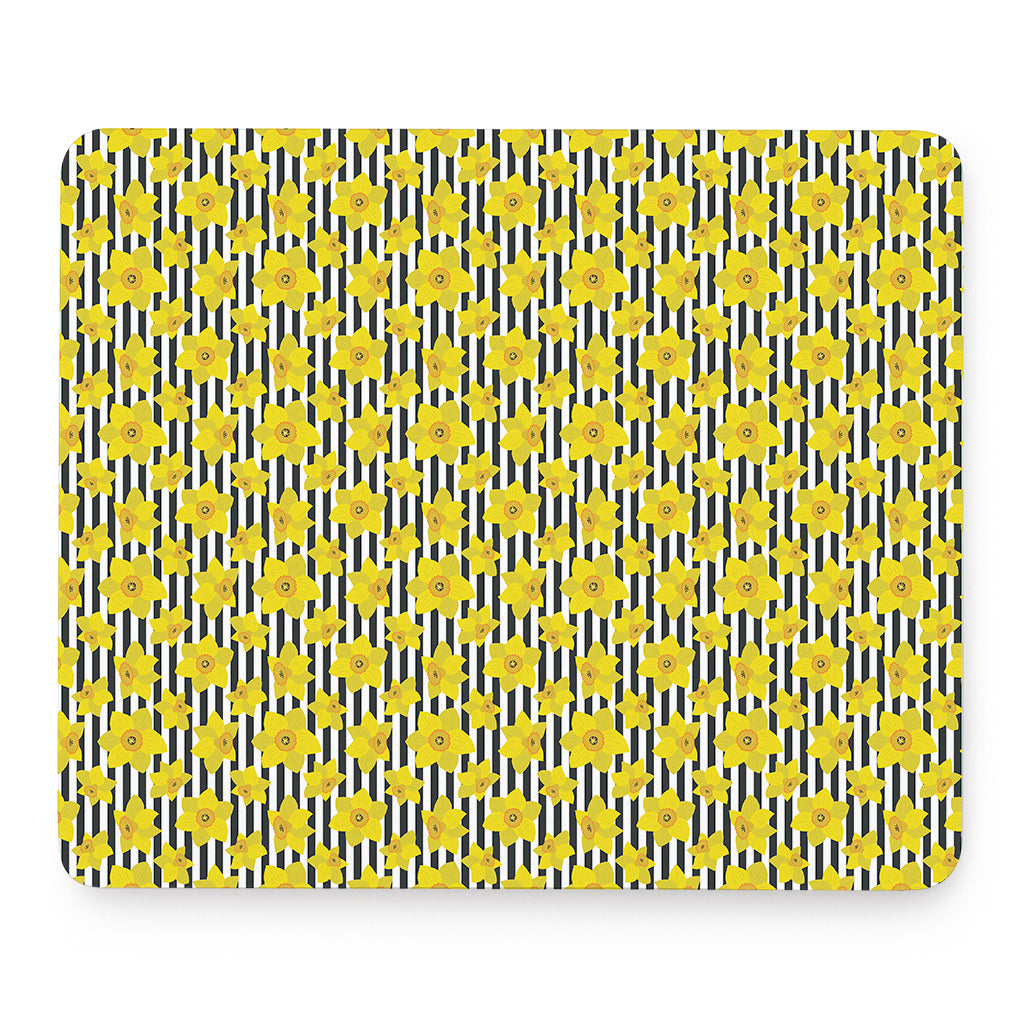 Black Striped Daffodil Pattern Print Mouse Pad