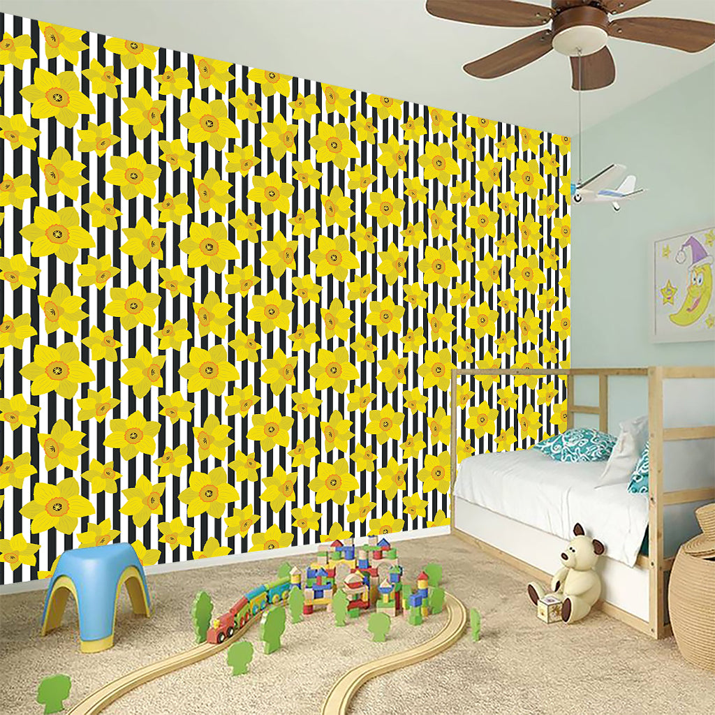Black Striped Daffodil Pattern Print Wall Sticker