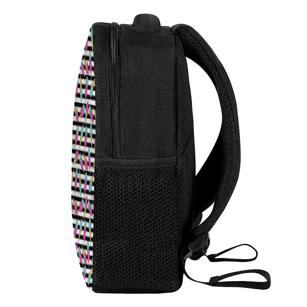 Black Striped Ice Cream Pattern Print Casual Backpack