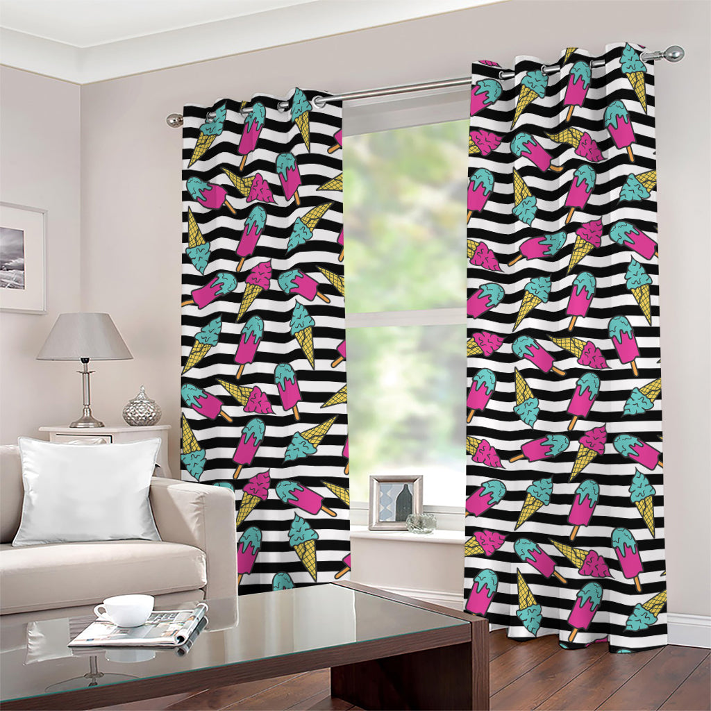 Black Striped Ice Cream Pattern Print Grommet Curtains