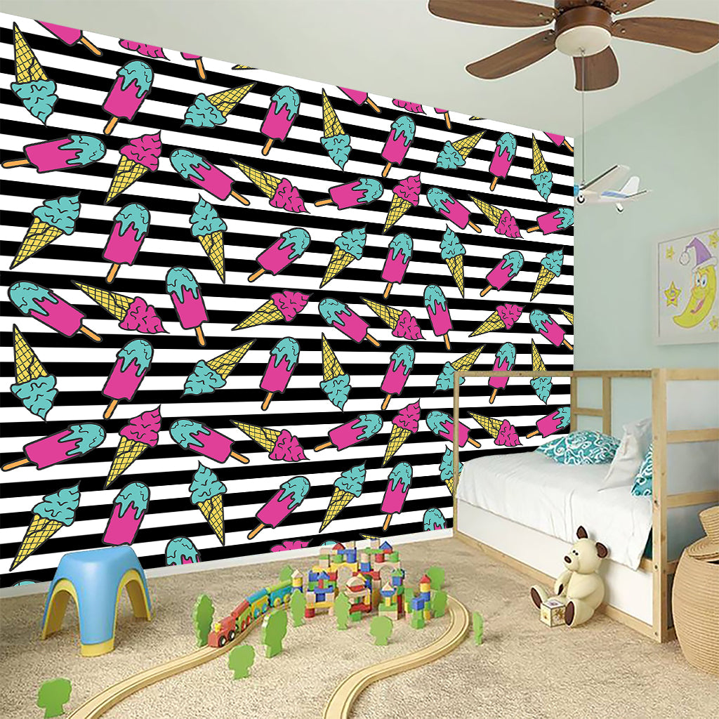 Black Striped Ice Cream Pattern Print Wall Sticker