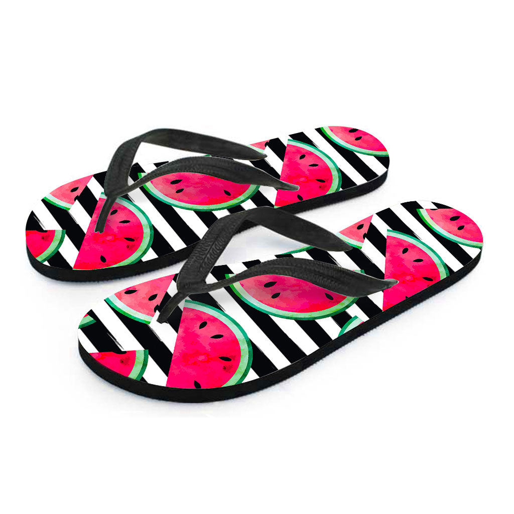Black Striped Watermelon Pattern Print Flip Flops