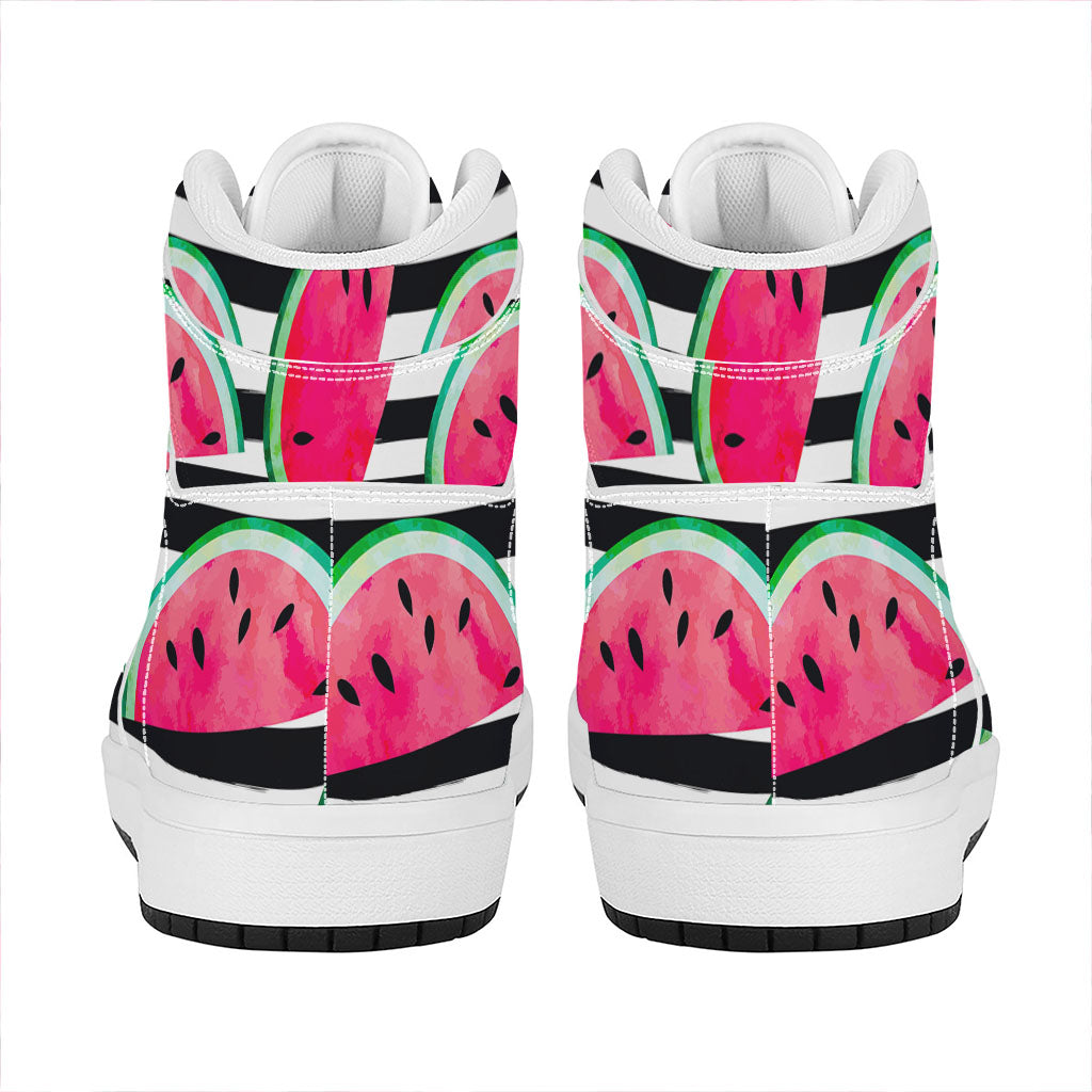 Black Striped Watermelon Pattern Print High Top Leather Sneakers