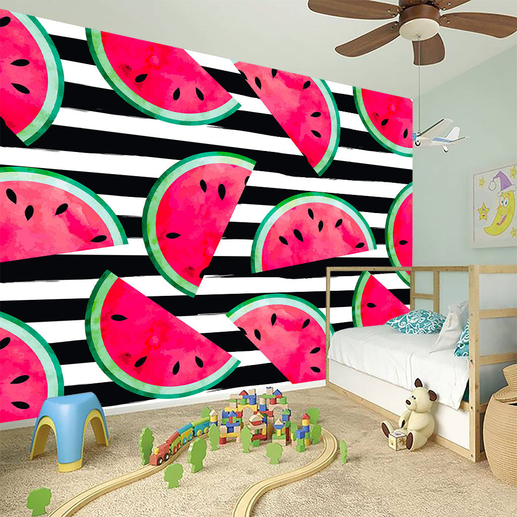 Black Striped Watermelon Pattern Print Wall Sticker
