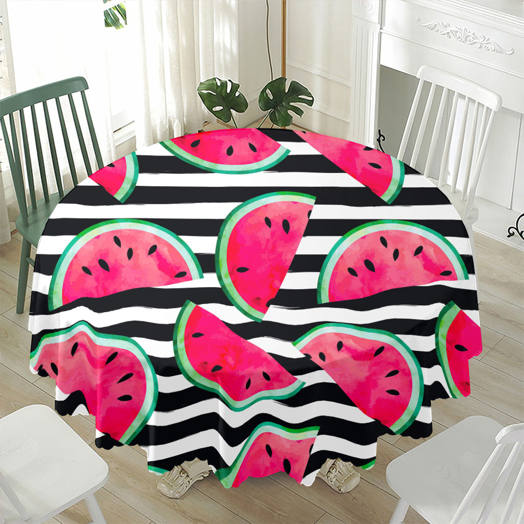Black Striped Watermelon Pattern Print Waterproof Round Tablecloth