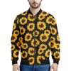 Black Sunflower Pattern Print Men's Bomber Jacket