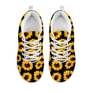 Black Sunflower Pattern Print White Running Shoes