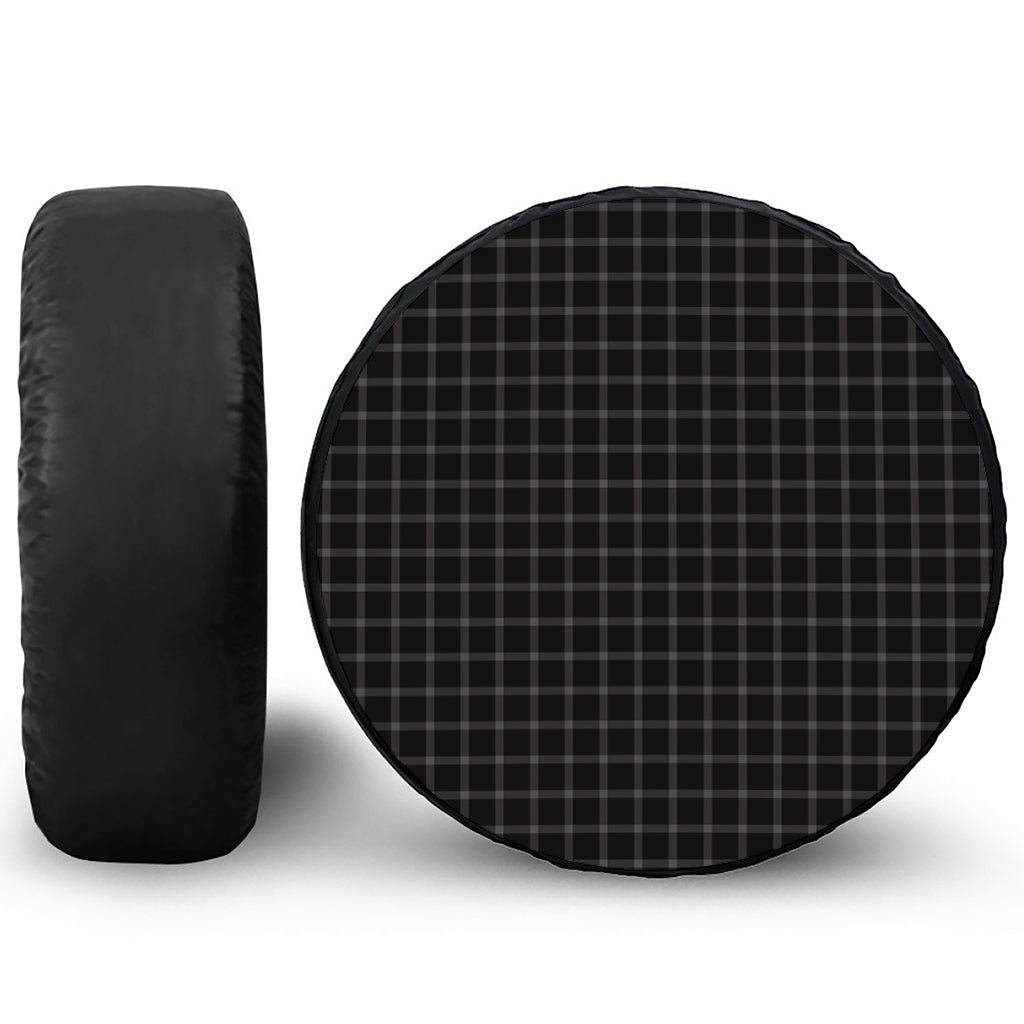 Black Tattersall Pattern Print Leather Spare Tire Cover