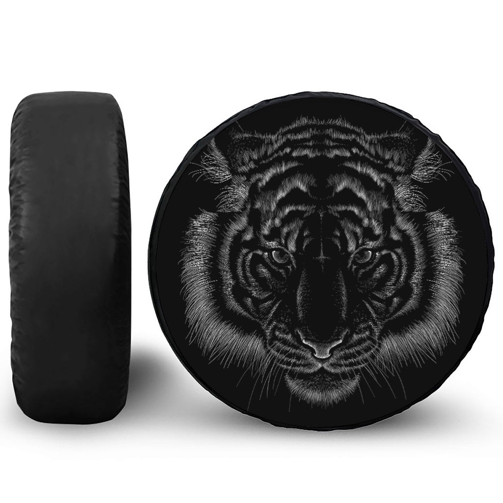Black Tiger Portrait Print Leather Spare Tire Cover