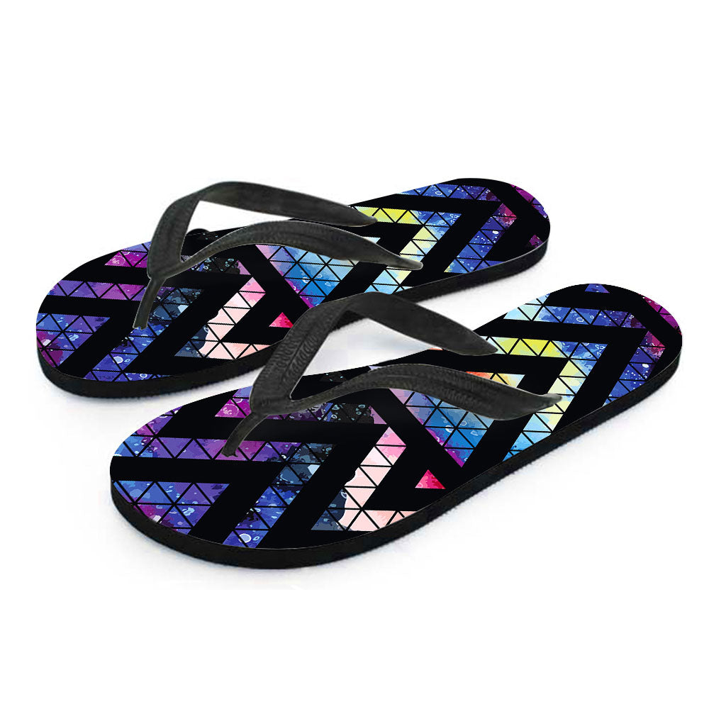 Black Triangle Galaxy Space Print Flip Flops