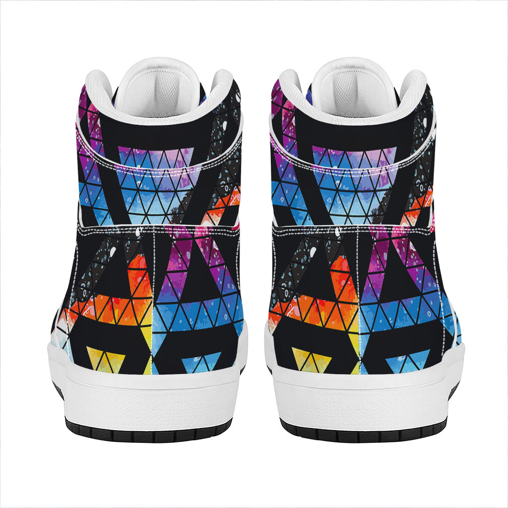 Black Triangle Galaxy Space Print High Top Leather Sneakers