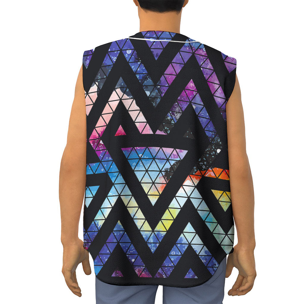 Black Triangle Galaxy Space Print Sleeveless Baseball Jersey
