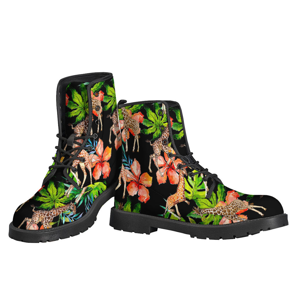 Black Tropical Giraffe Pattern Print Backpack
