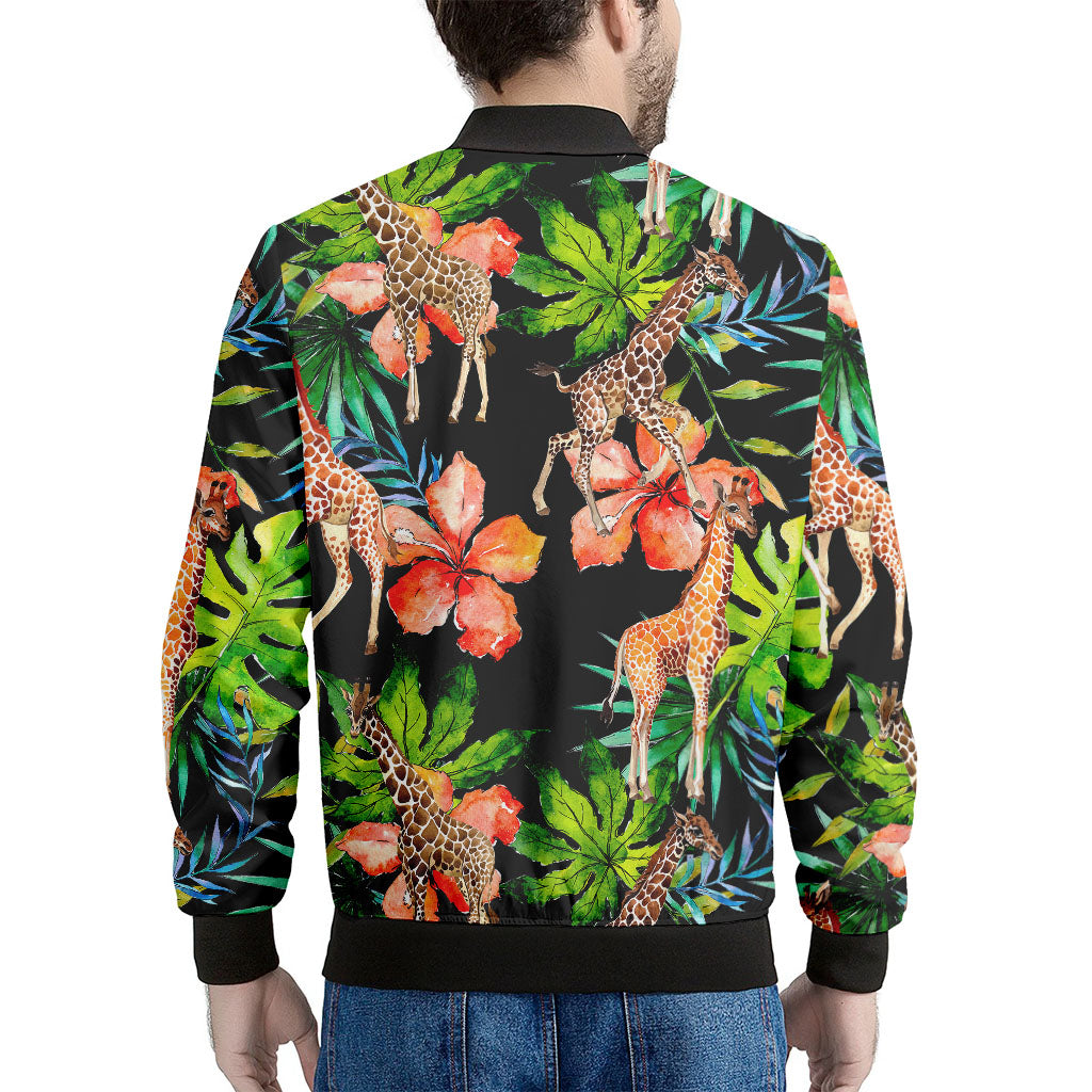 Black Tropical Giraffe Pattern Print Men's Bomber Jacket