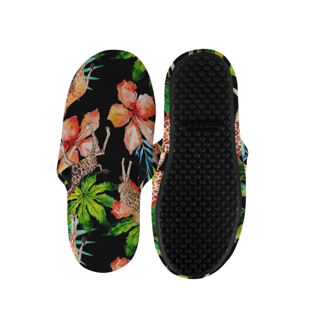Black Tropical Giraffe Pattern Print Slippers