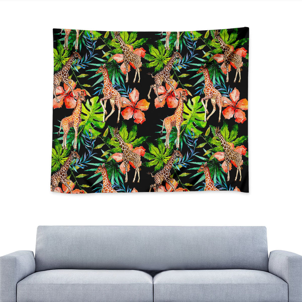 Black Tropical Giraffe Pattern Print Tapestry