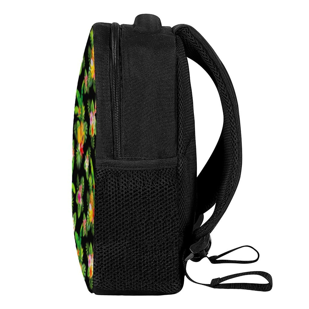 Black Tropical Hawaiian Pattern Print Casual Backpack