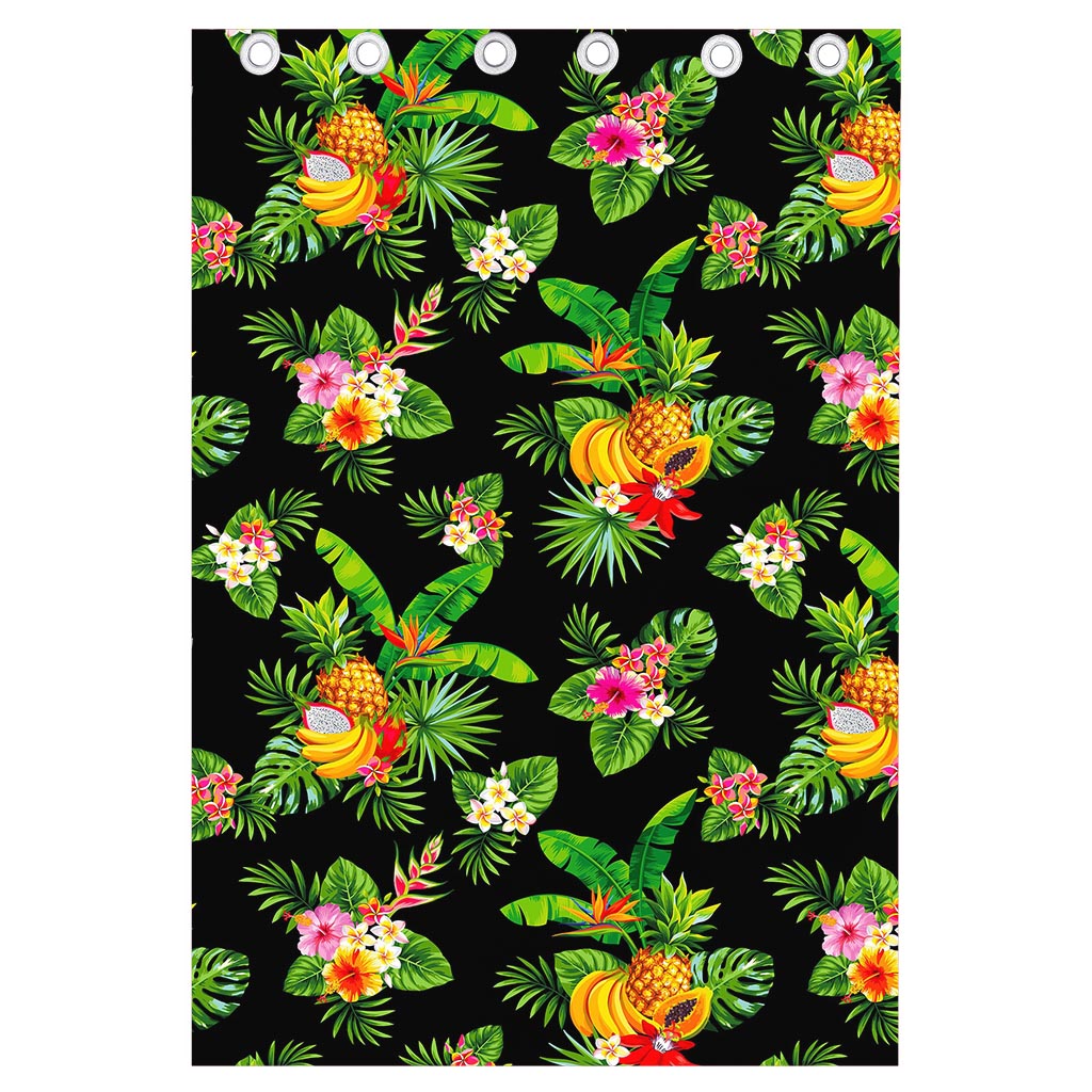 Black Tropical Hawaiian Pattern Print Curtain