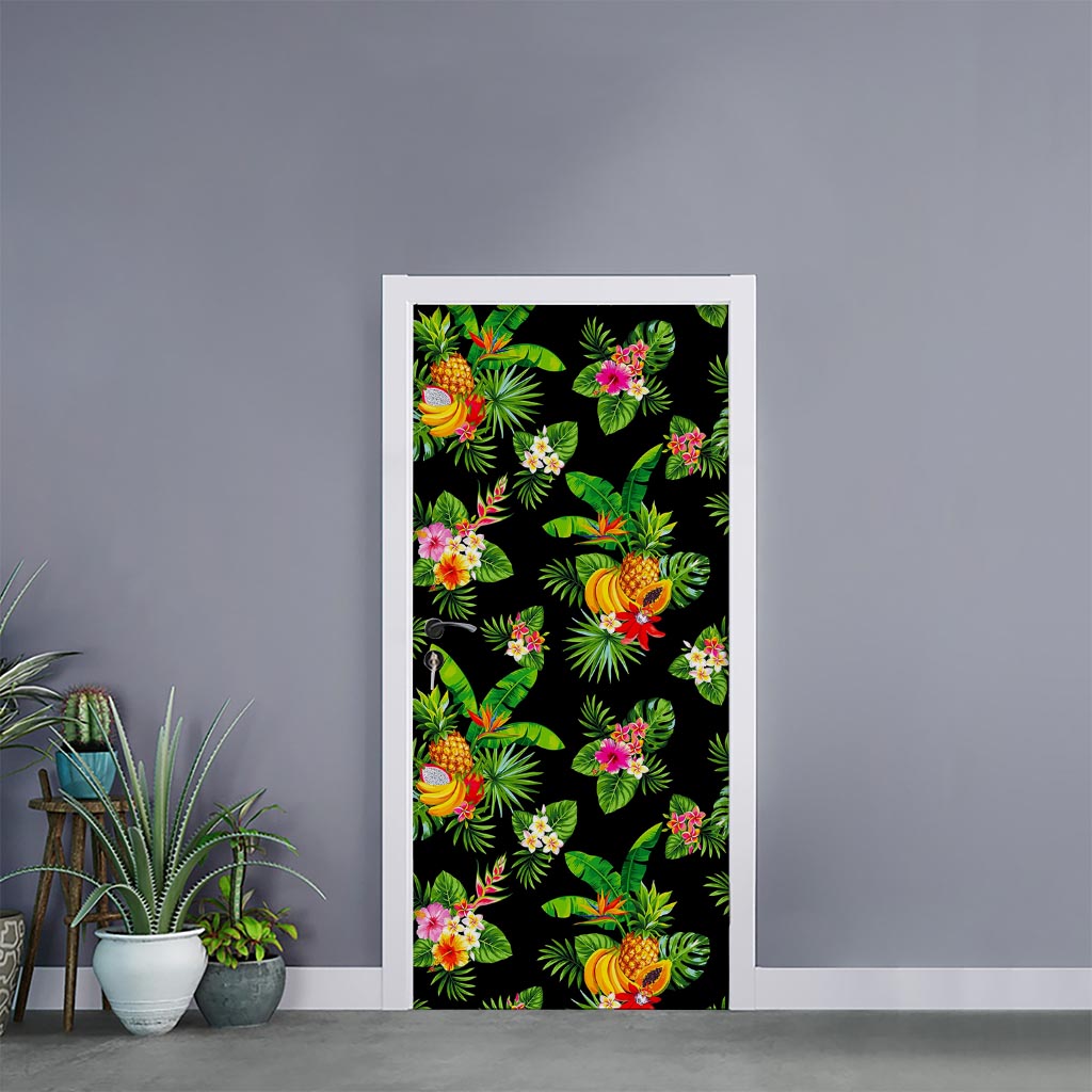 Black Tropical Hawaiian Pattern Print Door Sticker