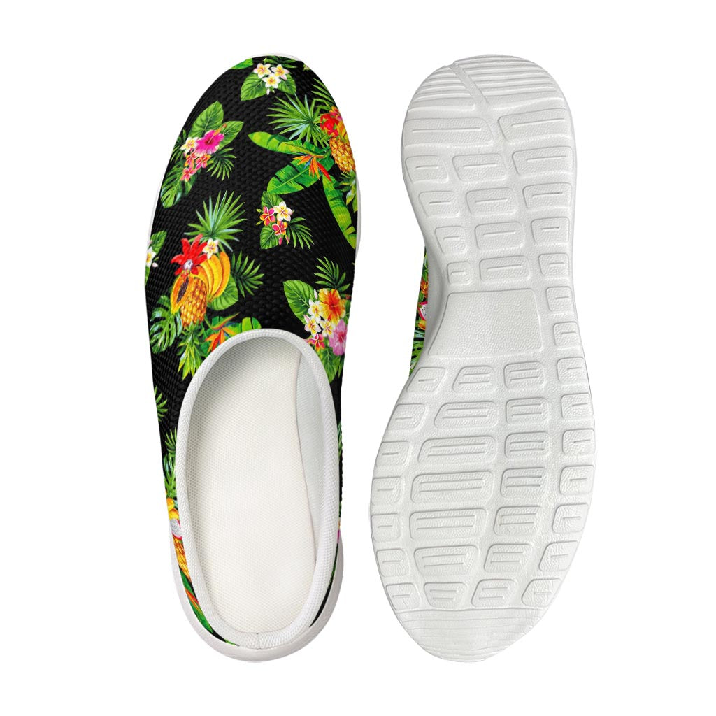 Black Tropical Hawaiian Pattern Print Mesh Casual Shoes