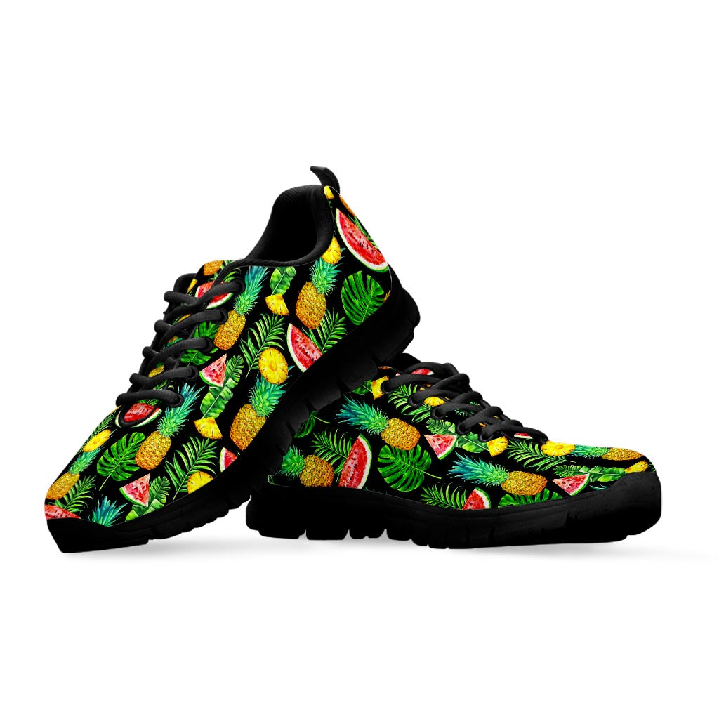 Black Tropical Pineapple Pattern Print Black Running Shoes