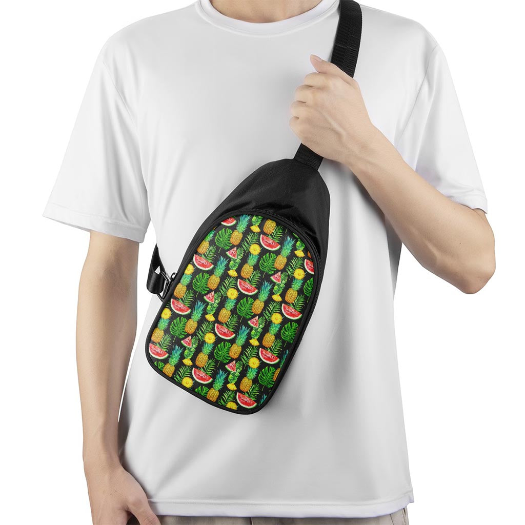 Black Tropical Pineapple Pattern Print Chest Bag