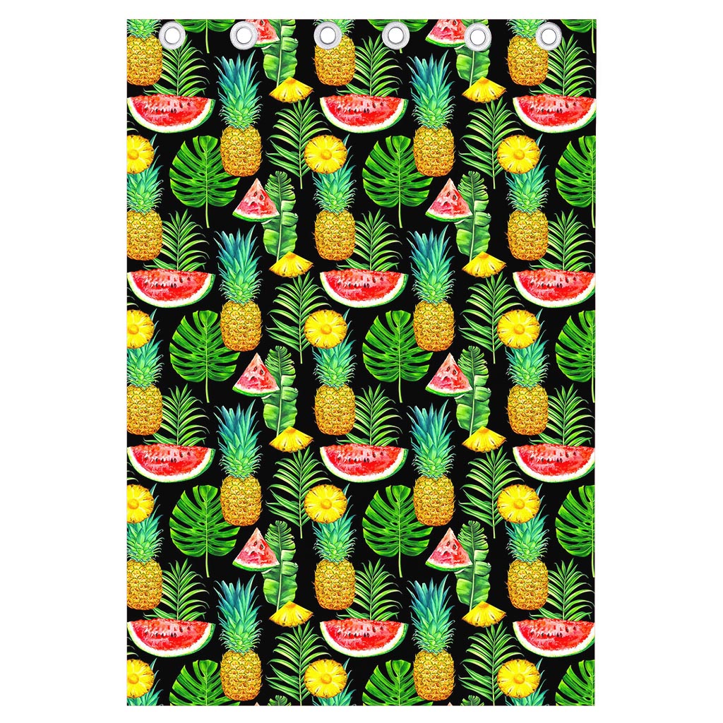 Black Tropical Pineapple Pattern Print Curtain