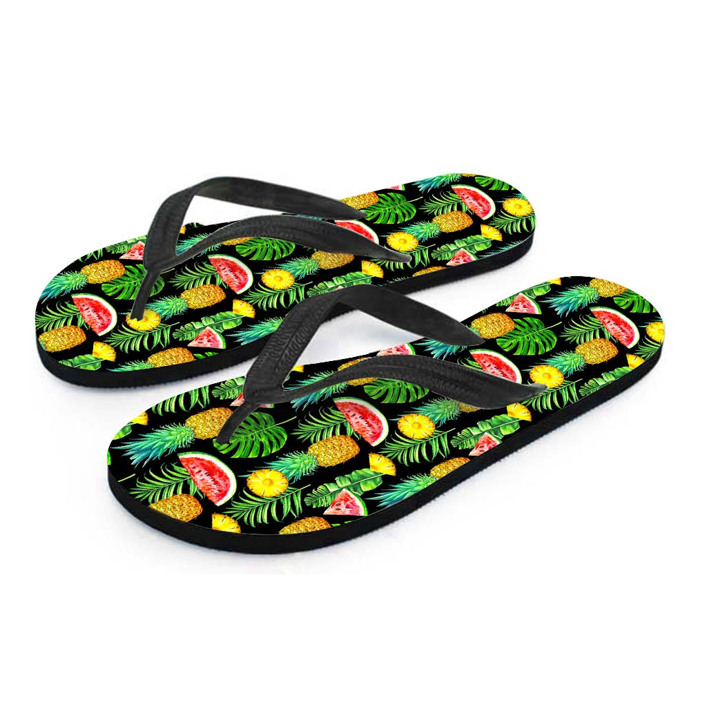 Black Tropical Pineapple Pattern Print Flip Flops
