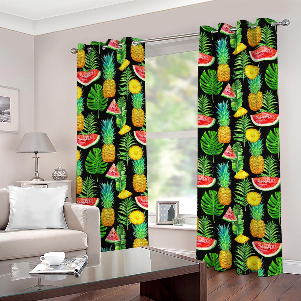 Black Tropical Pineapple Pattern Print Grommet Curtains