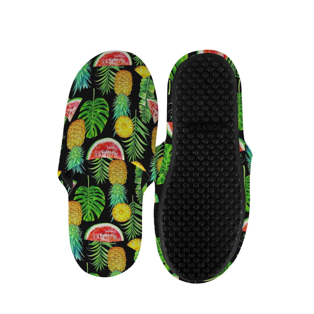Black Tropical Pineapple Pattern Print Slippers